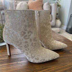 Gianni Bini Annina Leopard Print Rhinestone Embellished Stiletto Ankle Boots